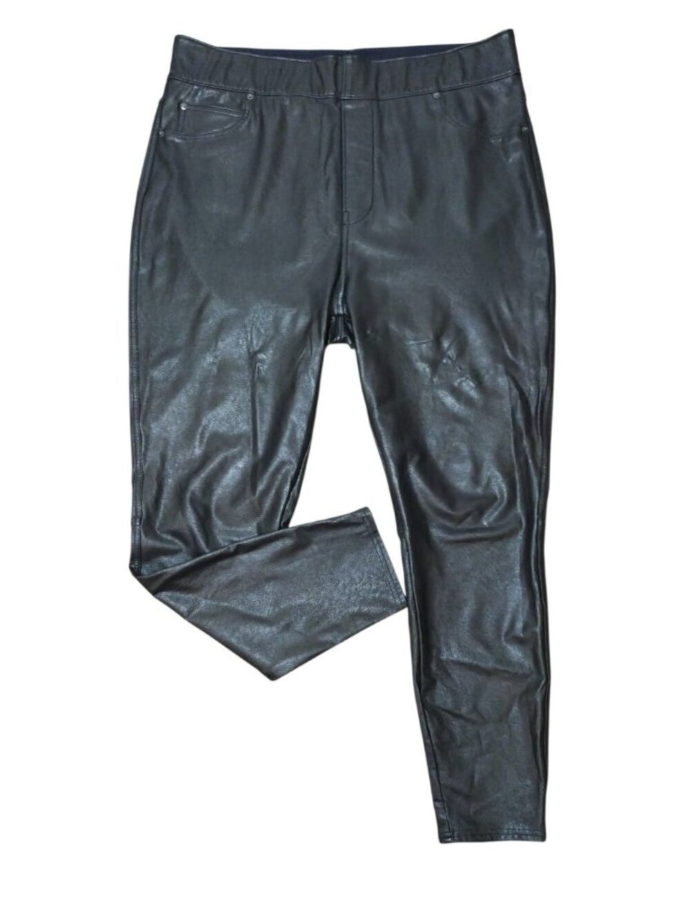 SPANX Womens 1X Black Faux Leather Leggings Stretch Slim Fit Pull On Pants.